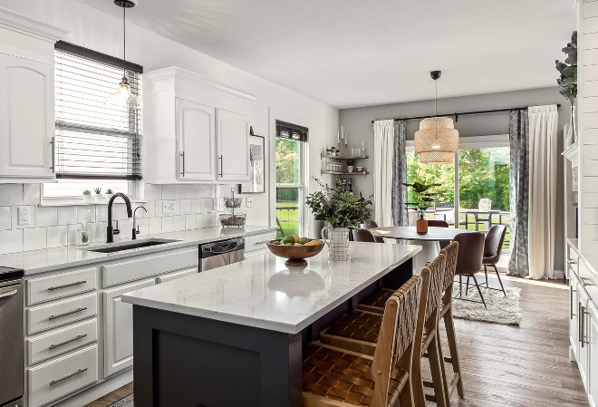 Kitchen Renovation Kitchen island is a DIY project and the cabinets were cabinet the same, just painted and added new hardware Backsplash is an affordable 6x6 subway tile Kitchen Renovation #KitchenRenovation