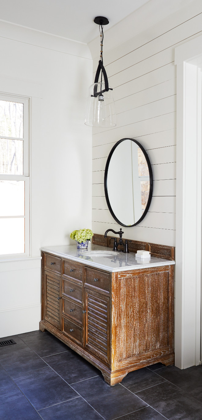 Modern Farmhouse Bathroom Driftwood Vanity and shiplap wall Modern Farmhouse Bathroom Driftwood Vanity ideas Modern Farmhouse Bathroom Driftwood Vanity #ModernFarmhouseBathroom #DriftwoodVanity #Driftwood