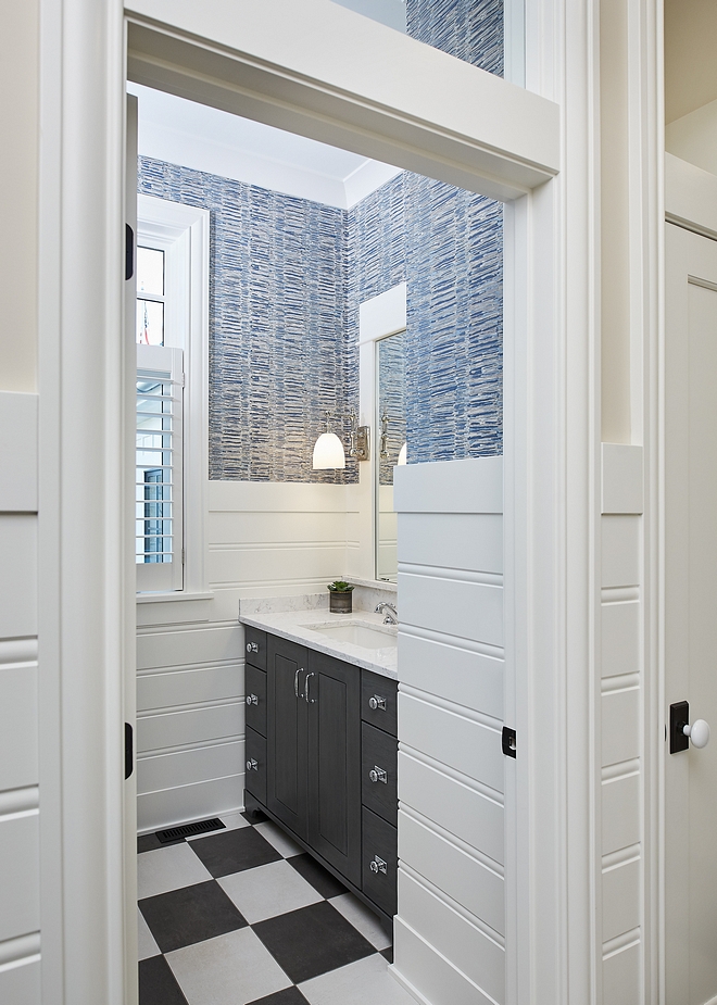 Bathroom bead and board style wainscotting painted in Benjamin Moore Swiss Coffee Bathroom bead and board style wainscotting painted in Benjamin Moore Swiss Coffee paint color #Bathroom #beadandboard #wainscotting #bathroomwainscotting #BenjaminMooreSwissCoffee