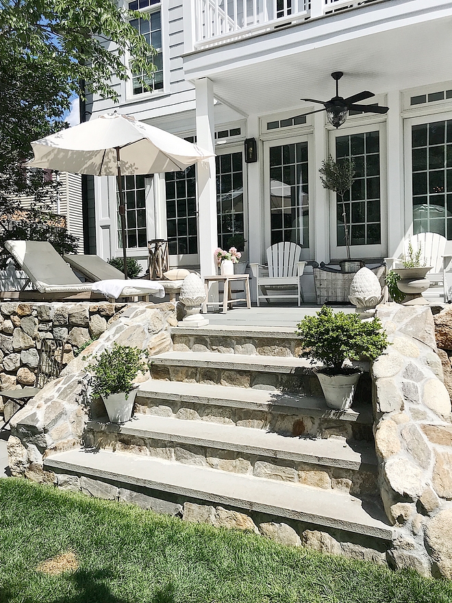 Patio steps with Natural Fieldstone and Bluestone steps We used bluestone for the patio material as it has a classic and timeless look #Patiosteps #patio #Fieldstone #Bluestone