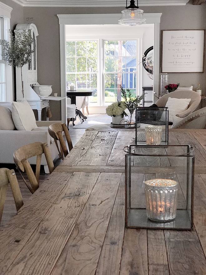 Reclaimed wood dining table A reclaimed wood dining table adds the right amount of texture to this dining room #diningtable #reclaimedwood