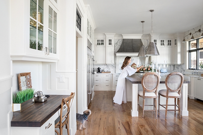 You will find the fridge and a custom kitchen desk on the left side of the kitchen #kitchen #kitchendesk