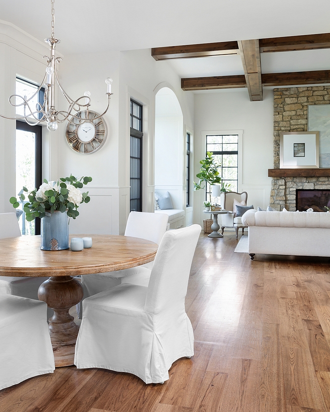 Hickory Plank hardwood floors French country home with white interiors with Hickory Plank hardwood floors #HickoryPlankhardwoodfloors #hardwoodfloor
