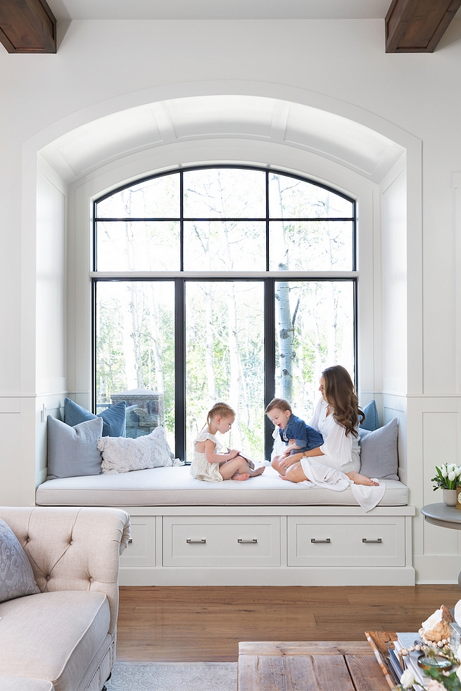 Arched window seat The arched window seat is one of our most common family hang out spots, and has large drawers underneath for toy storage Arched window seat #Archedwindowseat #windowseat