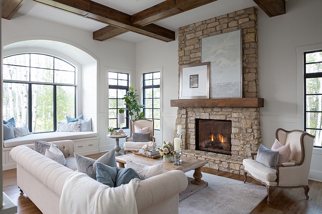 Living room with window-seat This room is probably the most shared and pinned photo of this home – it was on my Pinterest board years before we owned the property #Livingroomwindowseat #livingroom #windowseat