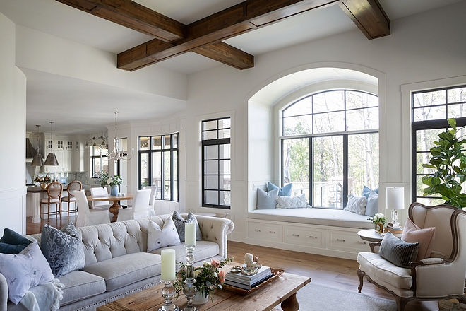Reading nook Modern farmhouse living room with inviting reading nook with arched windows Reading nook Reading nook #Readingnook #archedwindows #farmhosue #modernfarmhouse #farmhouse