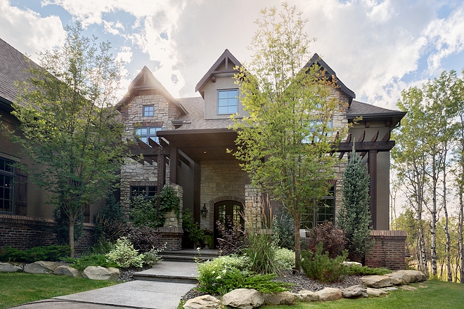 Country Home Country Home Exterior Country Home with Pergola as front porch and exterior brick and stone accents #countryhome