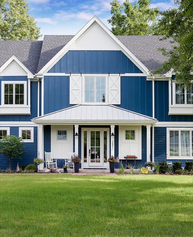 Barn Shutters Barn Door shutters Farmhouse shutters One of my favorite things about this home, besides the stunning architectural details, is the custom "barn door-inspired" shutters #BarnShutters #BarnDoorshutters #farmhouseshutters #shutters