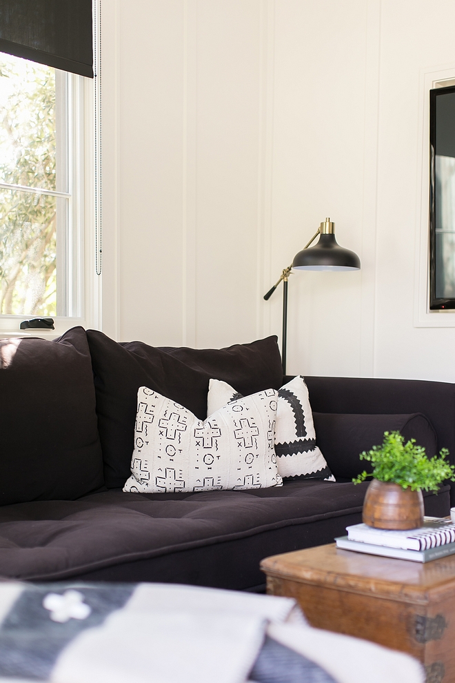 Black and white mudcloth pillows I kept palette to a strict black and white and and accessories to a minimum to keep the space neutral and almost impersonal