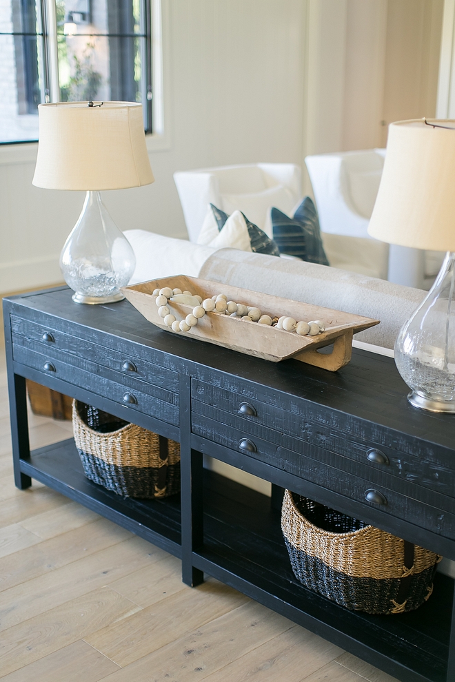 Rustic Console Table Crafted of distressed solid pine, the pieces are accented with rustic cast bin pulls console table #consoletable