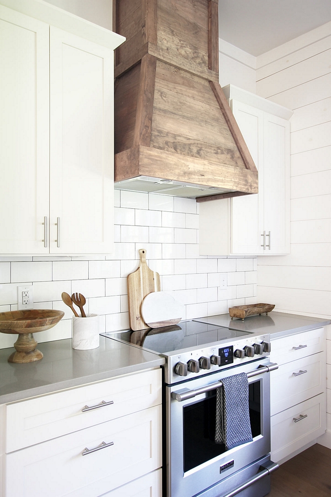 DIY Shiplap Hood custom made DIY clear pine wood a combination of red oak and classic gray stain DIY Shiplap Hood DIY Shiplap Hood #DIYShiplapHood #DIYHood #ShiplapHood