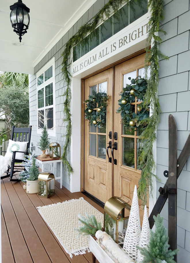 Christmas Front Porch Decor New Christmas Decorating ideas for front porch Front door with faux pine garland Christmas Front Porch Decor New Christmas Decorating ideas #ChristmasFrontPorch #ChristmasDecor #NewChristmasDecoratingideas #NewChristmasDecor #ChristmasFrontdoor