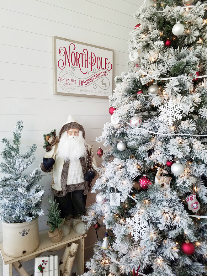 Flocked Christmas Decor To keep it extra magical and fun for the kids I added this new North Pole sign