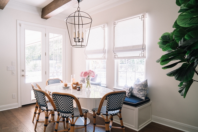 Breakfast room Banquette is custom and it features a Sunbrella fabric Breakfast room Banquette ideas Breakfast room Banquette cushion fabric Breakfast room Banquette #BreakfastroomBanquette #Breakfastroom #Banquette