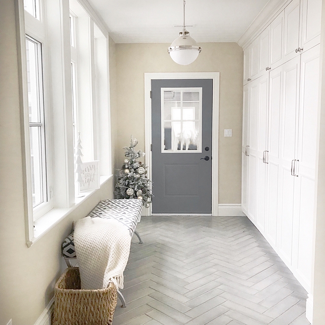 Mudroom Christmas decor Keeping with the less is more theme, my mudroom has a tiny flocked gold and silver decorated tree that I found at HomeSense Canada a few years ago #mudroom #Christmas