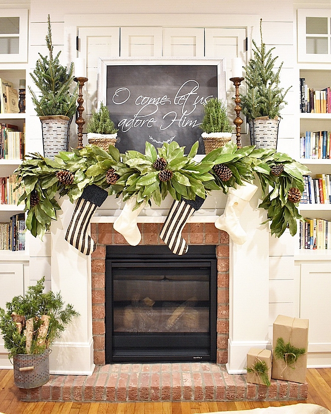 Magnolia and pine cone garland Christmas mantel with Magnolia and pine cone garland Magnolia and pine cone garland #Magnoliagarland #pinecone #garland