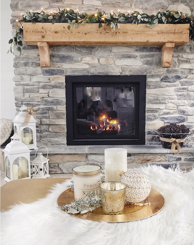 Chunky mantel with Christmas decor