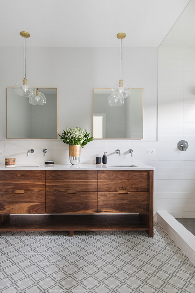 Walnut bathroom vanity Modern bathroom with mid-century inspired Walnut bathroom vanity Walnut bathroom vanity #Walnutbathroomvanity #Walnutvanity #bathroomvanity