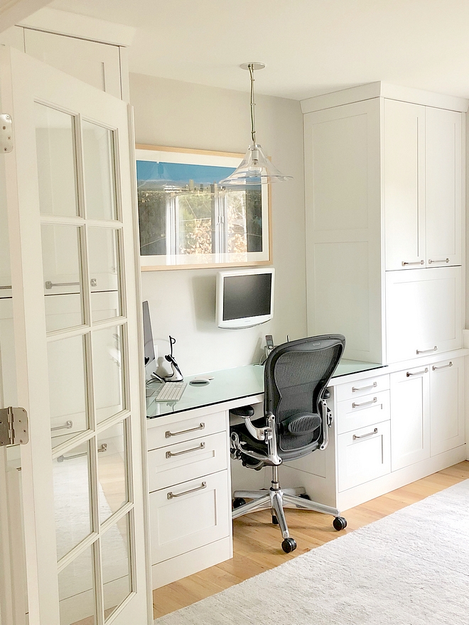 Home Office Renoavtion In the office space we designed a desk and floor to ceiling cabinets as his work space and then on the other side of the room we made a sitting area for clients #homeofficerenovation #officerenovation