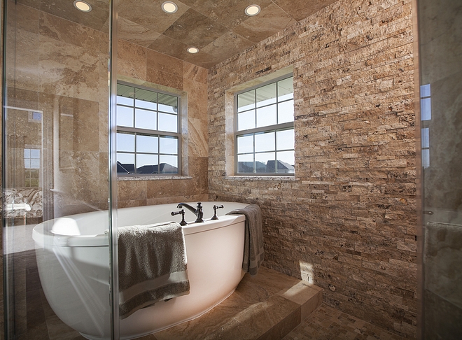 Bath Nook with stacked stone Natural feel Bath Nook Ideas #BathNook