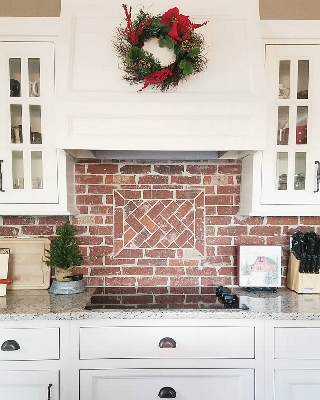 Brick Backsplash Backsplash is General Shale Old Louisville Tudor thin brick with a herringbone pattern above the range Brick Backsplash Herringone brick backsplsh Brick Backsplash Brick Backsplash #BrickBacksplash #Herringonebrick #Herringonebrickbacksplash