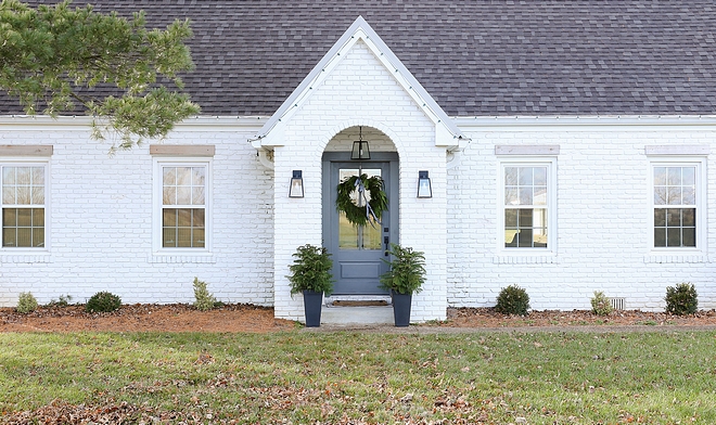 Brick Home Renovation Brick Painted White Paint Color Sherwin Williams Pure White How to update a brick home with paint #BrickHomeRenovation #BrickExterior #PaintedWhiteBrick #PaintColor #SherwinWilliamsPureWhite