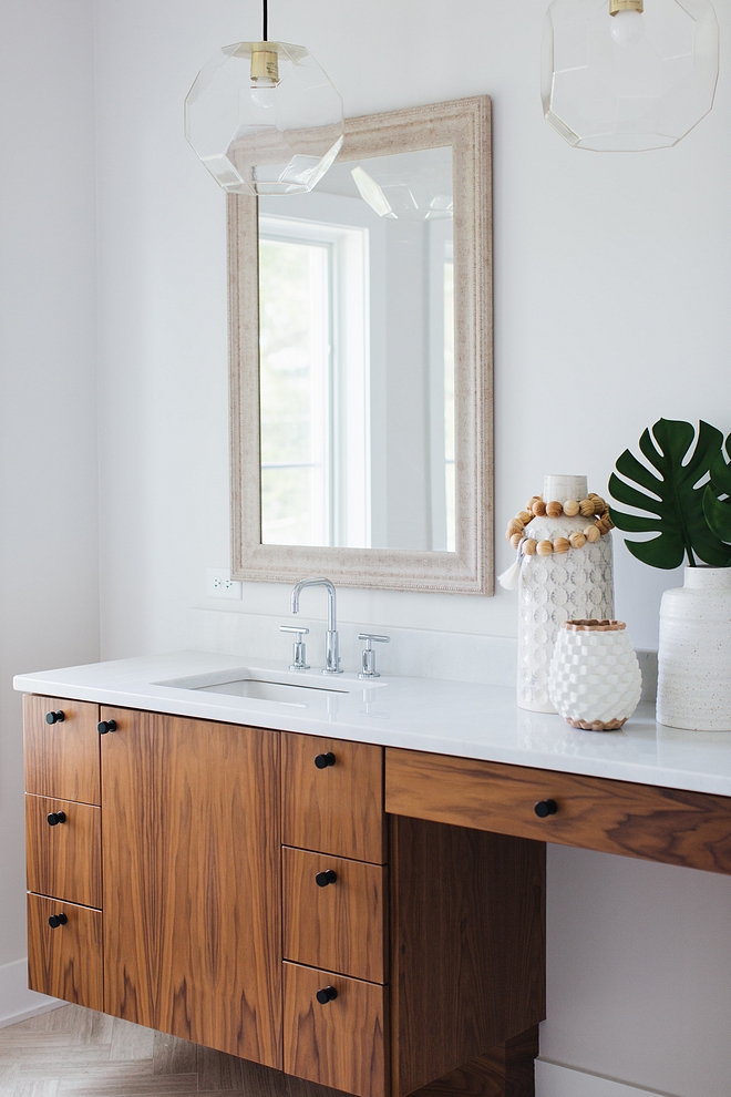 Walnut Cabinet Walnut Cabinet Walnut Cabinet with flat black hardware and white quartz countertop #WalnutCabinet