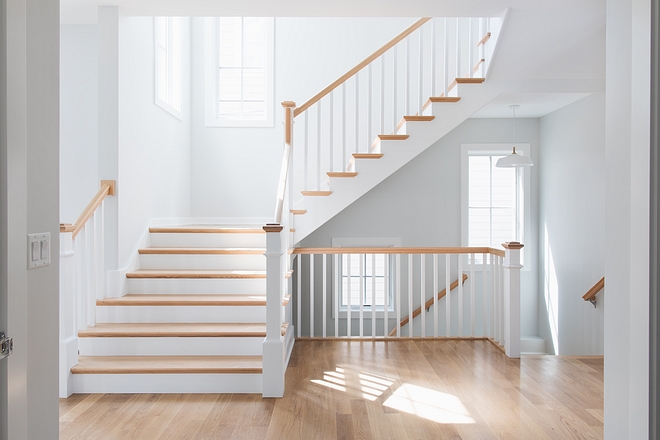 Staircase with White oak treads and white oak handrails Staircase #Staircase #WhiteoakStaircase