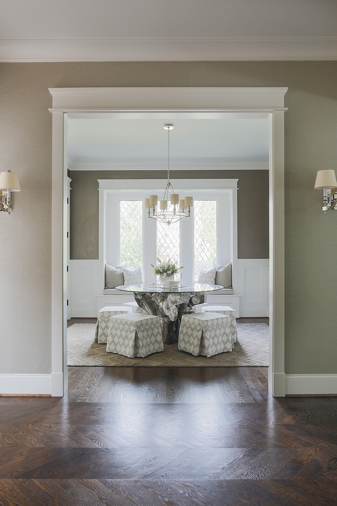 Faux grasscloth from Thibaut in a greige color Hallway with faux grasscloth from Thibaut in a greige color #fauxgrasscloth #grasscloth