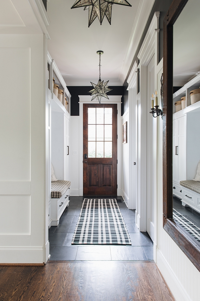 Mudroom Tile We have wood floors throughout the first and second floor but there was a good area to transition to tile in the mudroom so the floors transition to a black slate tile #mudroomtile #mudroom #slatetile