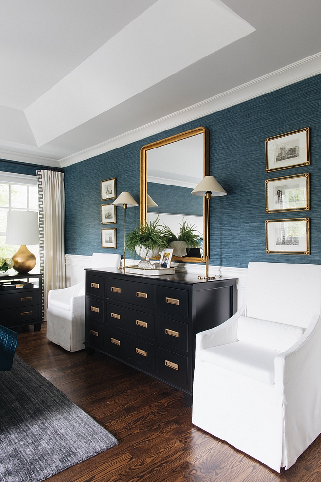 Dining chairs used on either side of dresser are RH in white Perennials Linen