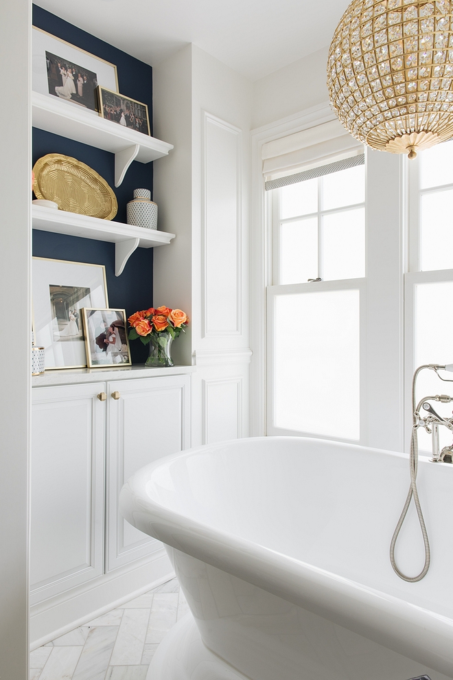 Freestanding tub storage ideas The bath nook also features custom cabinetry with open shelves for storage Freestanding tub storage Bathroom Freestanding tub storage Freestanding tub storage Freestanding tub storage #Freestandingtub #storage #bathroomstorage