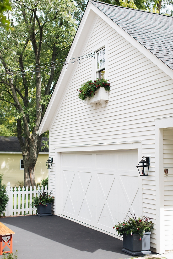 Benjamin Moore White Dove siding House and detached garage are painted Benjamin Moore White Dove #BenjaminMooreWhiteDove