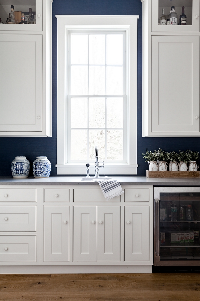 Benjamin Moore White Dove Cabinetry is White Dove by Benjamin Moore painted Shaker inset cabinets with painted wood mushroom knobs #benjamimoorewhitedove #WhiteDovebyBenjaminMoore #paintedcabinet #Shakerinsetcabinet