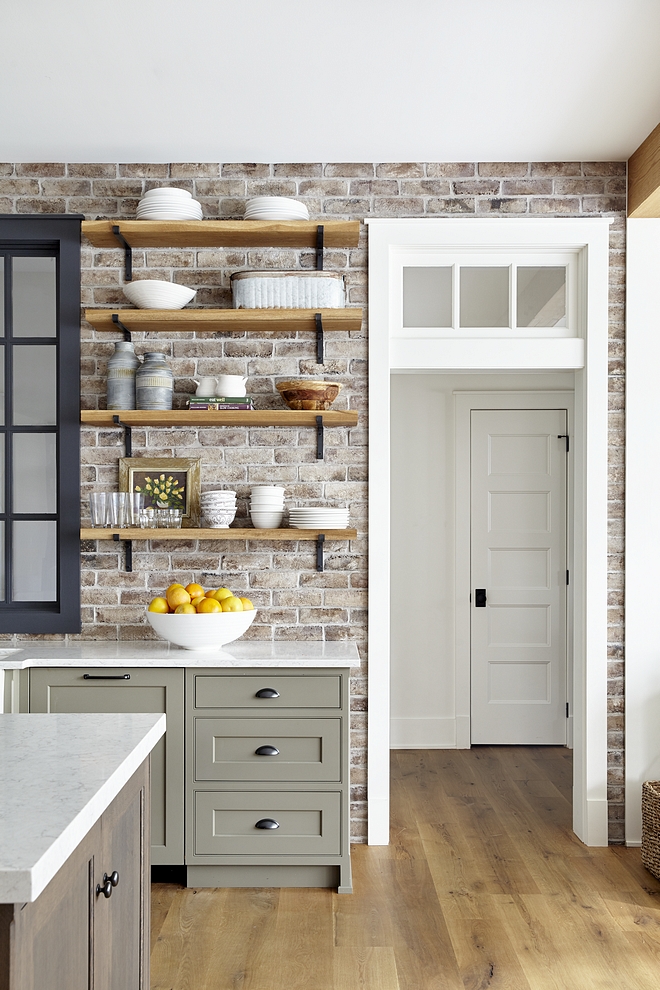 Brick Backsplash is Savannah Grey brick veneer reclaimed Reclaimed Brick Backsplash Kitchen with Reclaimed Brick Backsplash Reclaimed Brick Backsplash #ReclaimedBrickBacksplash #ReclaimedBrick #Backsplash #BrickBacksplash