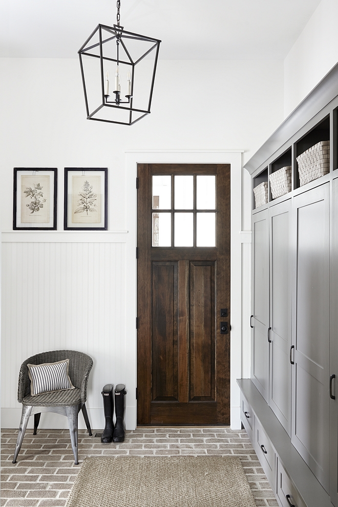 Farmhouse Mudroom Brick Flooring Farmhouse Mudroom Brick Flooring, grey cabinet, wood door, beadboard clad walls Farmhouse Mudroom Brick Flooring Farmhouse Mudroom Brick Flooring #FarmhouseMudroom #BrickFlooring #Farmhouse #Mudroom #Brick #Flooring #Farmhousestyle #farmhousemudrooms