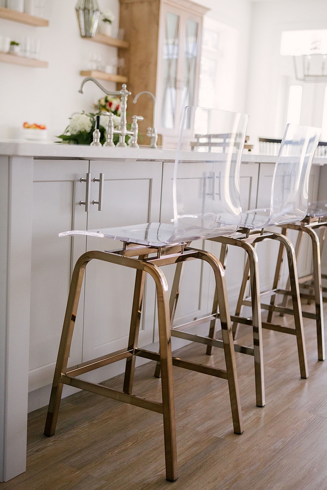 Clear Acrylic Swivel High Back Counter Stools Kitchen with Clear Acrylic Swivel High Back Counter Stools Clear Acrylic Swivel High Back Counter Stools give an airy feel to this kitchen #ClearAcrylicSwivelCounterStools