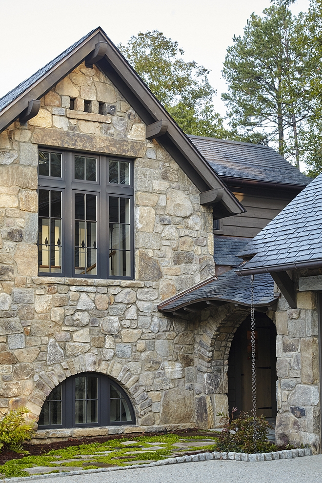Stone exterior with Slate roof and Black windows Exterior stone is Weathered Granite Stone exterior with Slate roof and Black steel windows #Stoneexterior #stone #exterior #Slateroof #Blackwindows #Blacksteelwindows #steelwindows