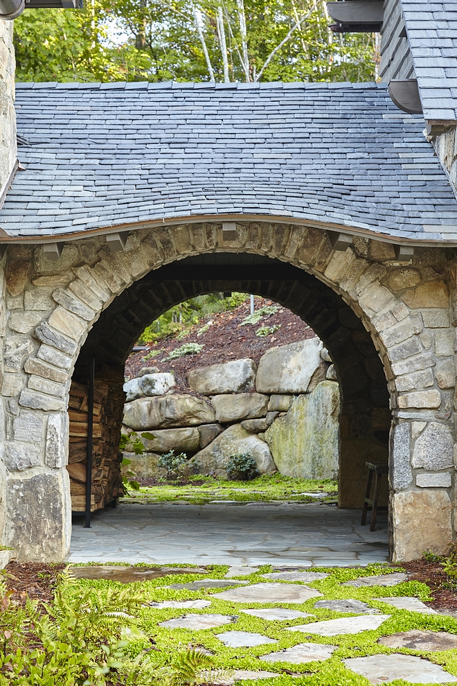 Slate Roof Home features slate roof and natural stone exterior Slate Roof Slate Roof Slate Roof #SlateRoof #SlateRoofing #SlateRoofhomes #stone #exterior #architecture