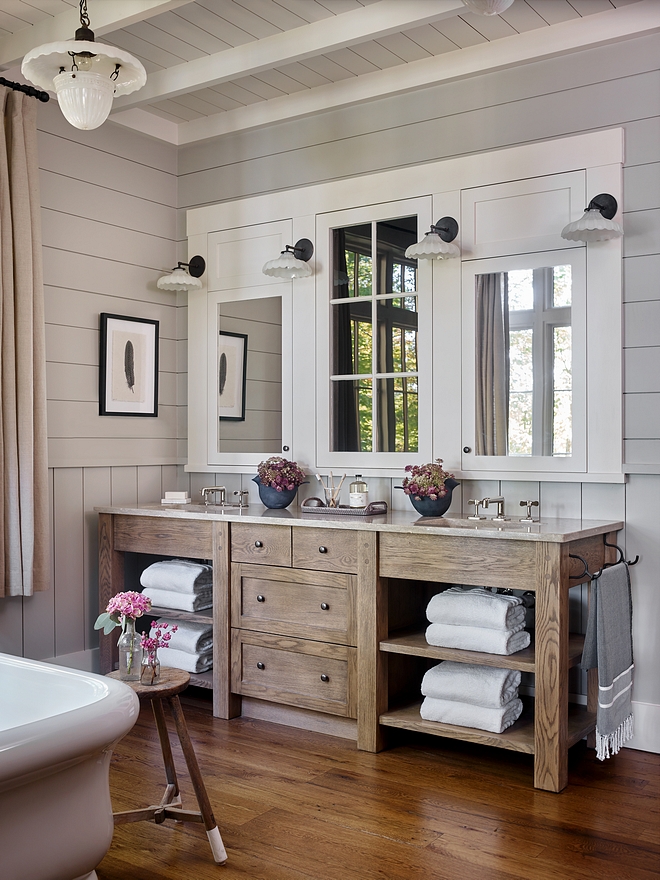 Bathroom Mirror The recessed medicine cabinets are custom. The designer combined an interior window with custom medicine cabinets to create this look Bathroom medicine cabinet Mirror #Bathroom #medicinecabinet #Mirror