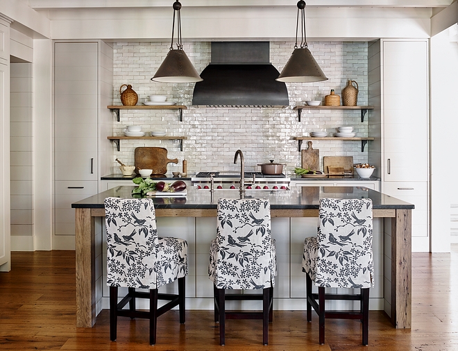 Kitchen Now, this is a kitchen Pay close attention to the details Notice the side cabinets framing the kitchen hood area and that stunning yet neutral backsplash tile The kitchen hood is a custom iron hood vent #Kitchen #kitchens #backsplash #neutraltile #neutralbacksplashtile #kitchenbacksplash #kitchenhood