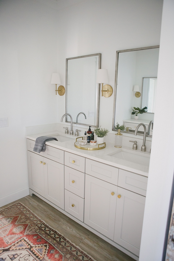 Dover gray bathroom cabinet with brushed brass hardware Dover gray bathroom cabinet with brushed brass hardware #Dovergray #bathroomcabinet #bathroom #cabinet #brushedbrasshardware