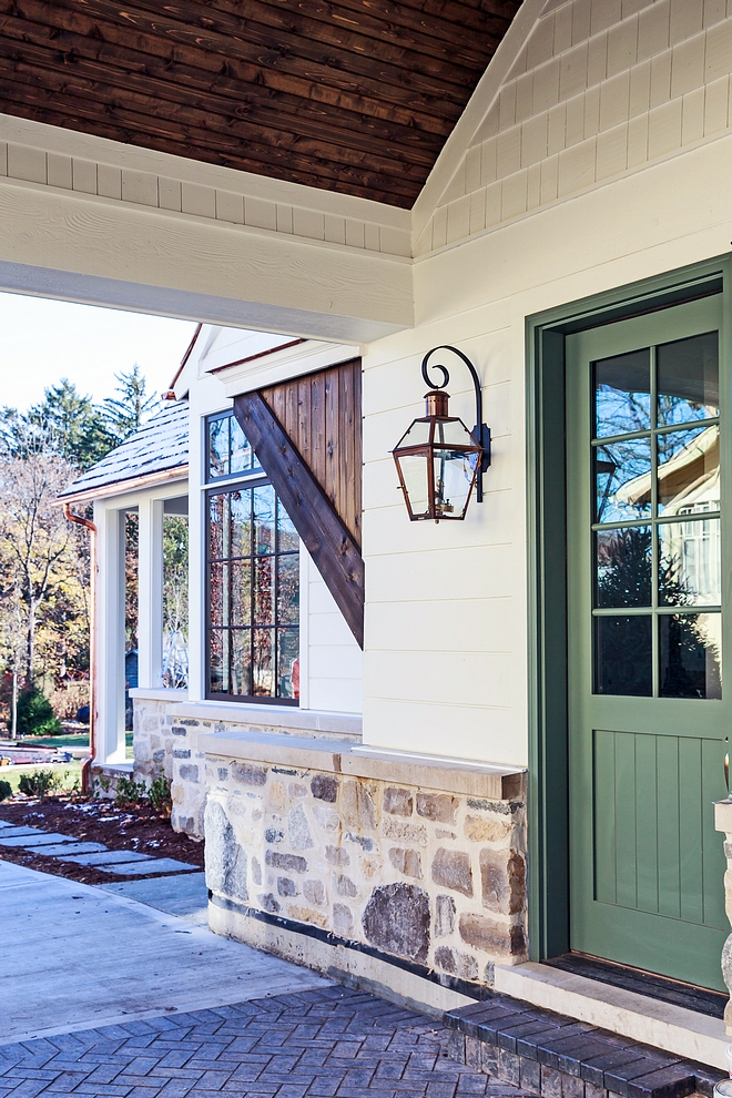 Port Cochere Door Paint Color Farrow and Ball Green Smoke Port Cochere Door Paint Color Farrow and Ball Green Smoke Wood Accents Stain Color is Miniwax Jacobean #portcochere #door #MiniwaxJacobean