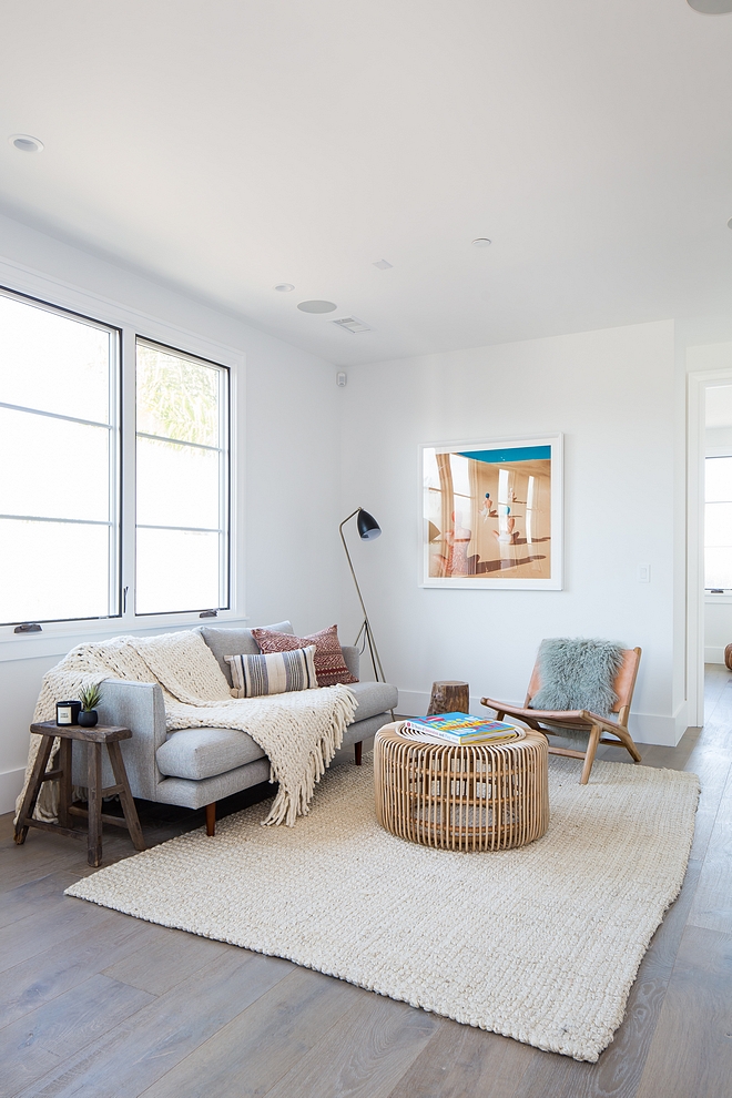 Upstairs family room painted in Benjamin Moore White flat finish #BenjaminMooreWhite #flatfinish