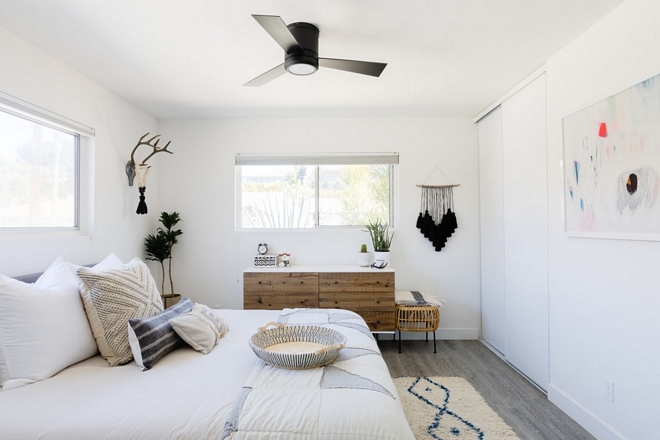Mid-century bedroom This space is light, bright, and due to the size, we keep things pretty simple in here. It’s a calming space for me and is ruled by white and blue tones like most of our house #bedroom