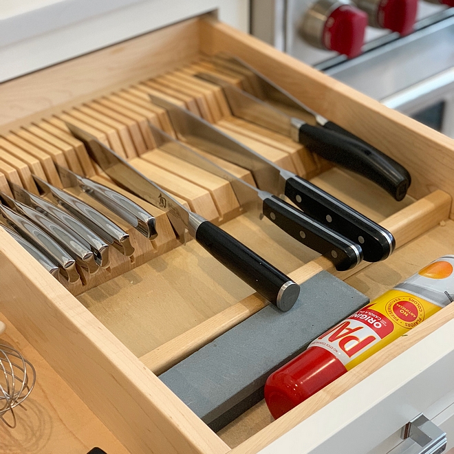 Kitchen storage organization I added a knife block drawer to help keep my counter clutter free #kitchen #oraganization #kitchenstorage