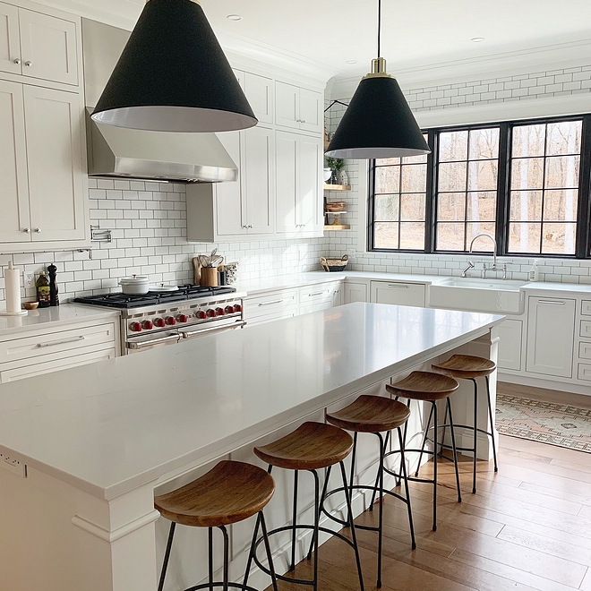 White Modern Farmhouse Kitchen We do homework at this island, eat dinner here, work on art projects, host holidays It is our most used space White Modern Farmhouse Kitchen #WhiteModernFarmhouseKitchen #Kitchen