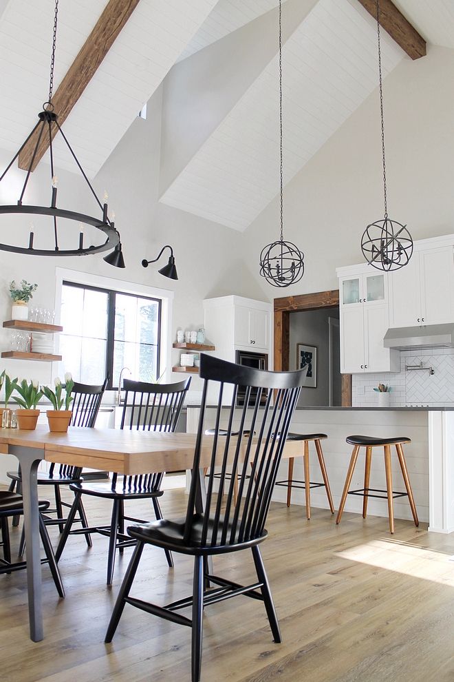 Kitchen and dining room with Cathedral ceiling with beams and shiplap Kitchen cathedral ceiling Dining room cathedral ceiling Kitchen and dining room with Cathedral ceiling with beams and shiplap #Kitchen #cathedralceiling #diningroom #Cathedral #ceiling #beams #shiplap