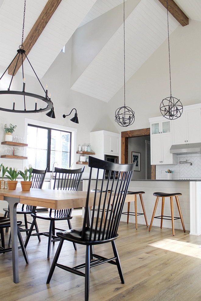 Kitchen and dining room with Cathedral ceiling with beams and shiplap Kitchen cathedral ceiling Dining room cathedral ceiling Kitchen and dining room with Cathedral ceiling with beams and shiplap #Kitchen #cathedralceiling #diningroom #Cathedral #ceiling #beams #shiplap