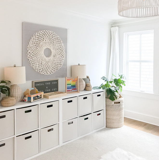 If you have kids you know I know the importance of having enough storage in a playroom These cubbies are great because the kids can easily learn to put their toys away after using them Make it as a game ("who will finish it first?") and they will clean-up after themselves in a blink #playroom #storage #kids